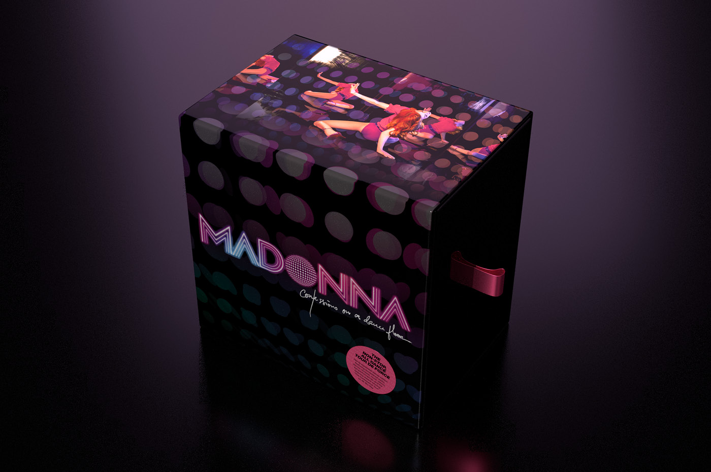 Madonna's "Confessions on a Dance Floor" box set box design, standing up to highlight the photography