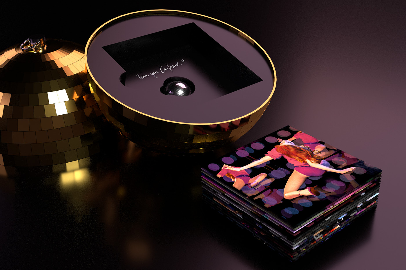 Madonna's "Confessions on a Dance Floor" box set disco ball container with CD card sleeve stack and USB
