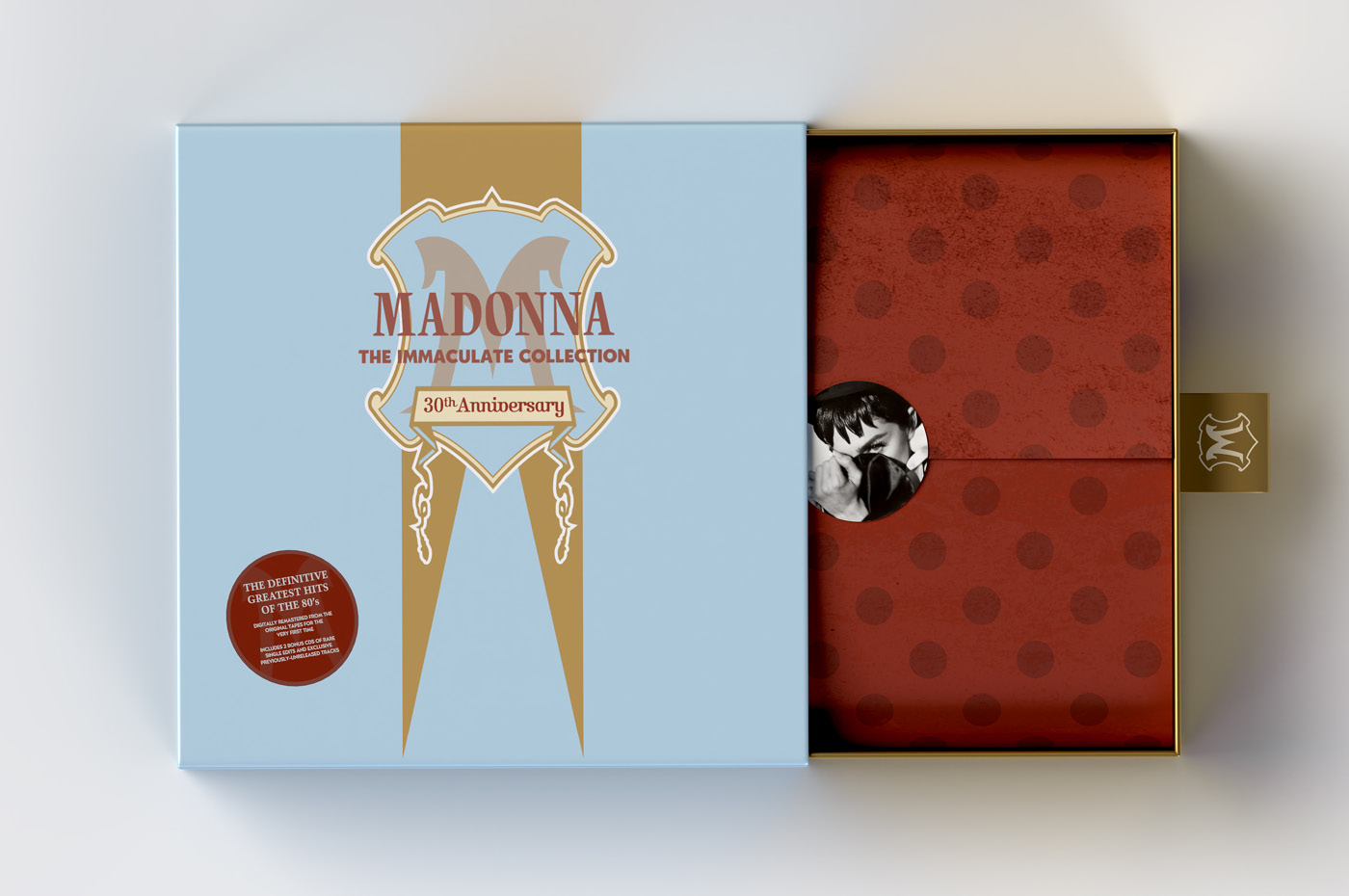Madonna "The Immaculate Collection" box set design, box drawer opened