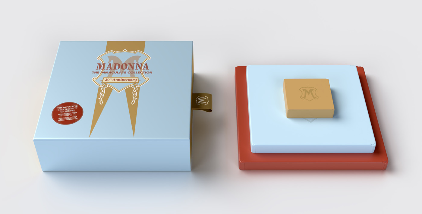 Madonna "The Immaculate Collection" box set design, box open and inner boxes pulled out