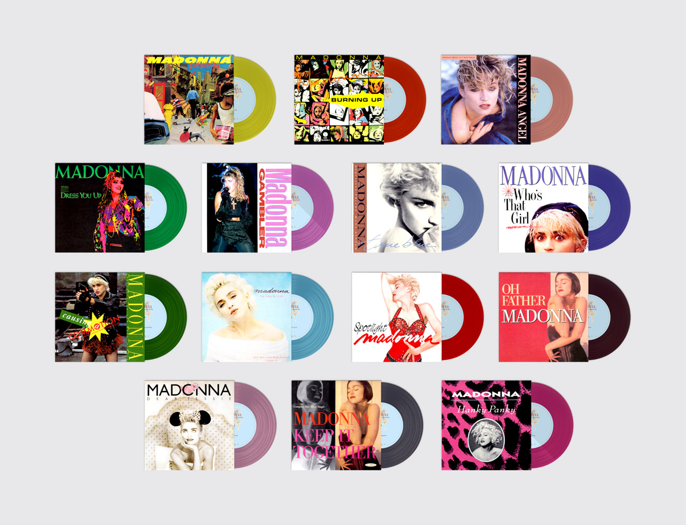 Madonna "The Immaculate Collection" box set design, bonus 14 7" coloured vinyl singles