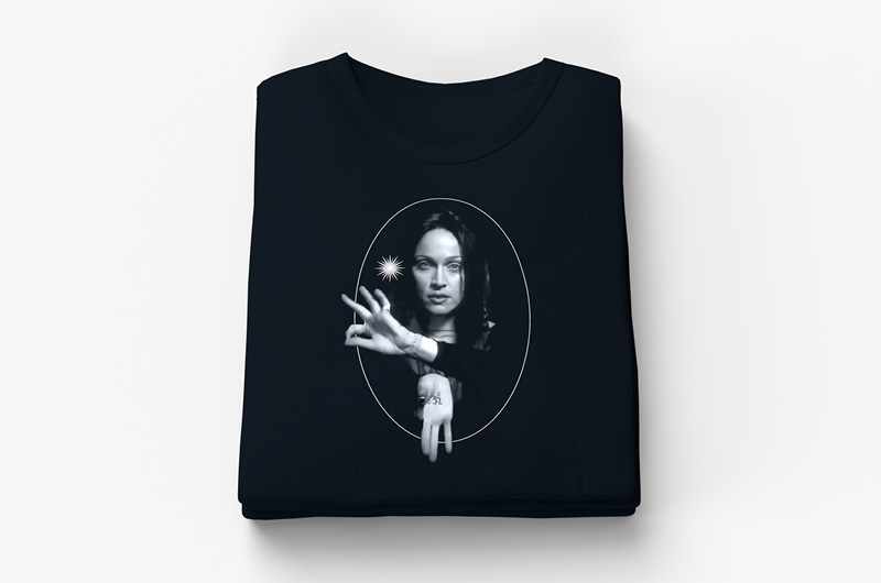 My design of a black hoodie with a design of Madonna in her "Frozen" music video