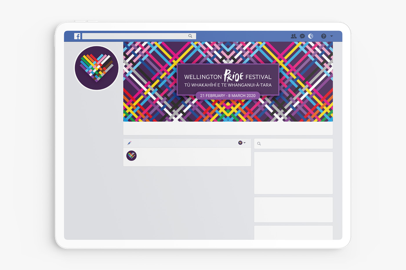 The Facebook page designs for the 2020 Wellington Pride Festival