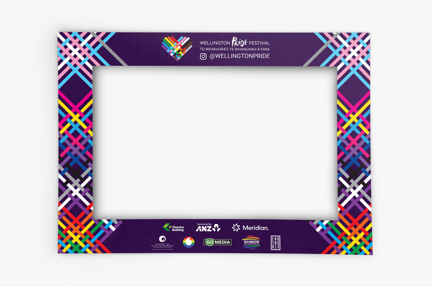 The selfie frame artwork for the 2020 Wellington Pride Festival