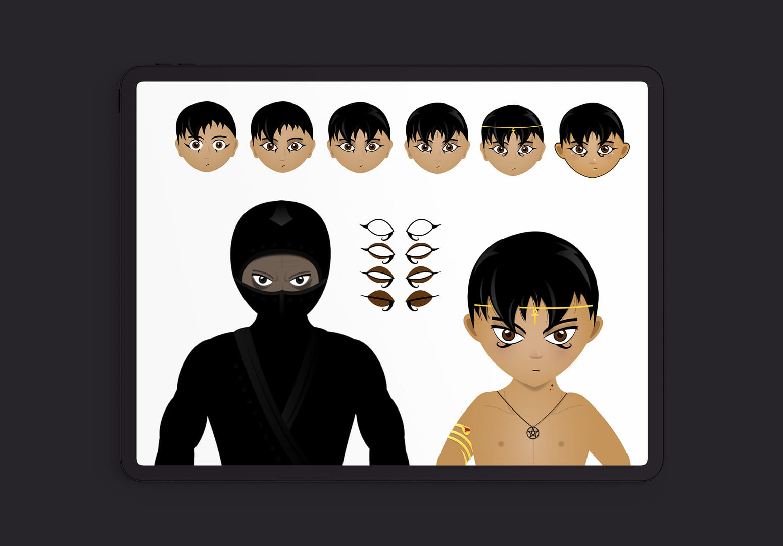 Character design progressions for Bartimaeus and the assassins for the short film.