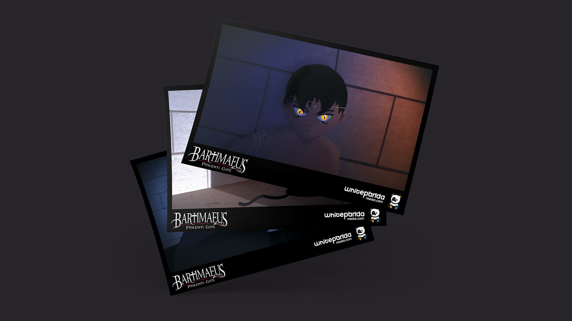 Three promo images of the short film 'Bartimaeus: Ptolemy's Gate', in a classic Hollywood press kit style