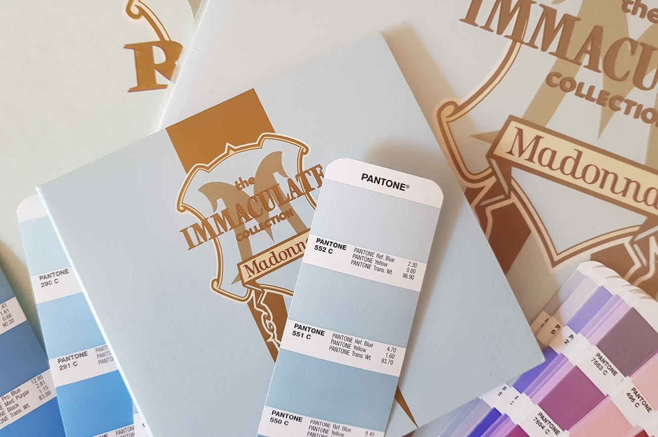 Madonna "The Immaculate Collection" box set design, Pantone swatches