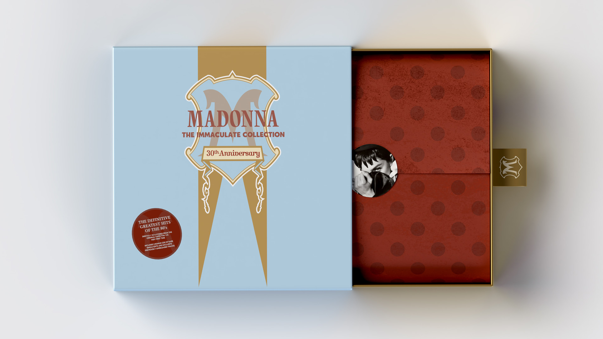 Madonna "The Immaculate Collection" box set design, box drawer opened