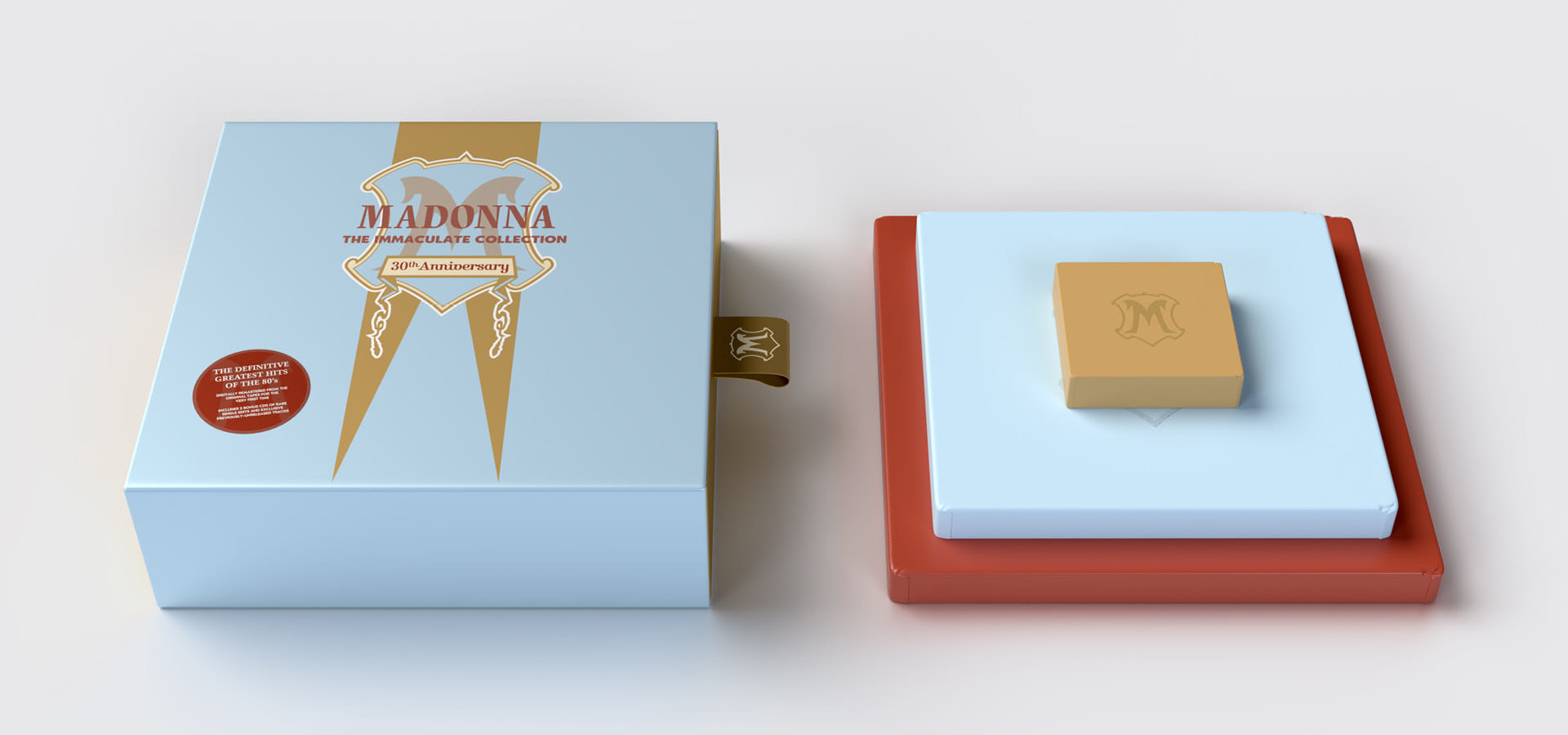 Madonna "The Immaculate Collection" box set design, box open and inner boxes pulled out