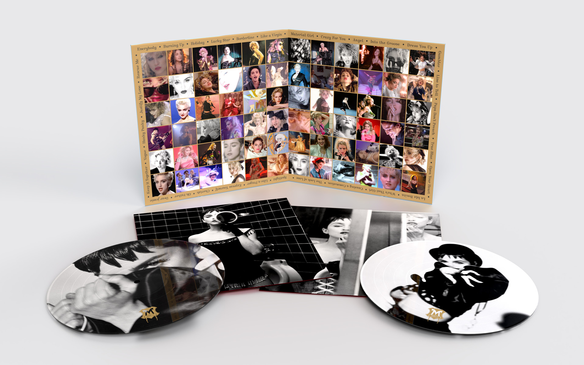 Madonna "The Immaculate Collection" box set design, 2LP picture disc vinyl gatefold opened