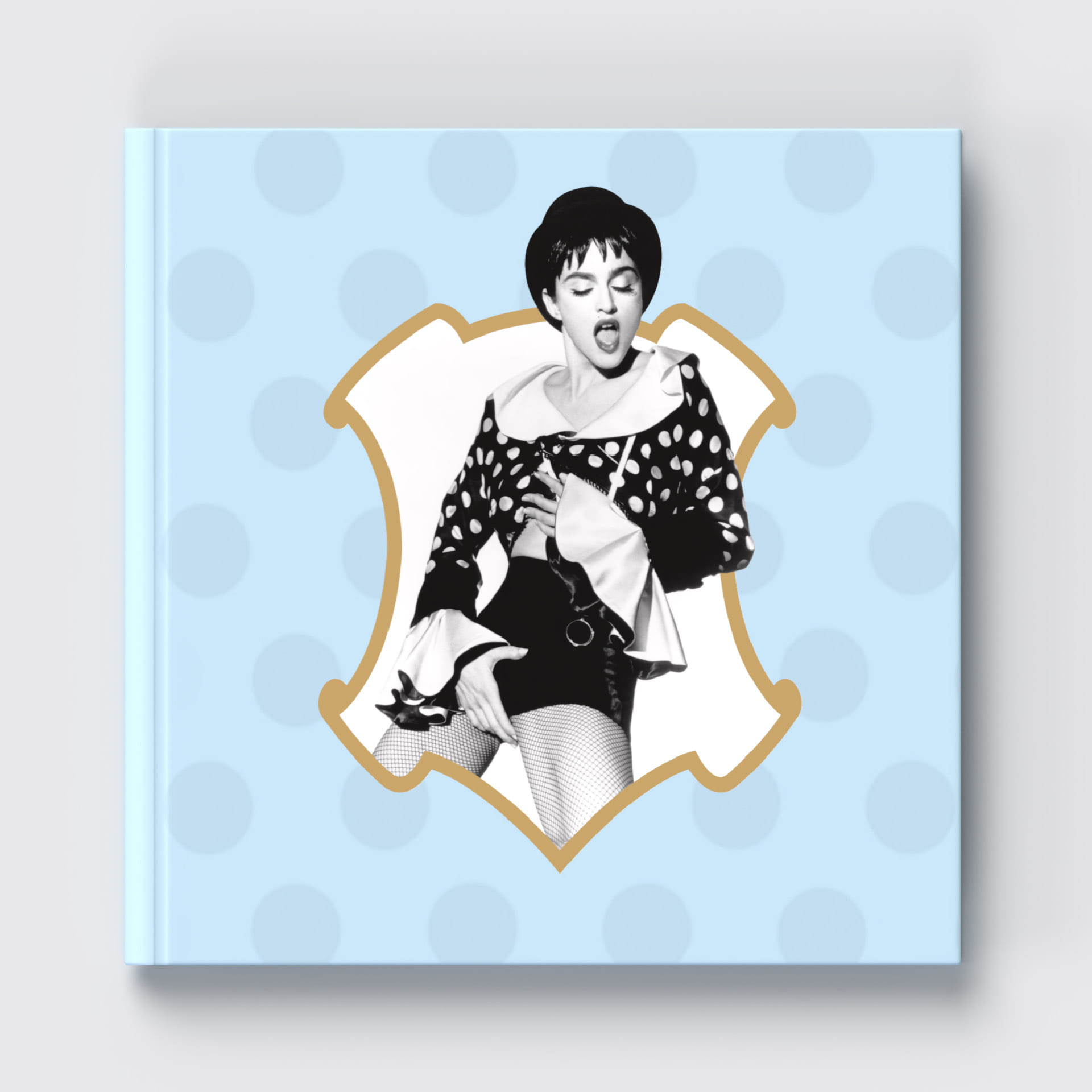 Madonna "The Immaculate Collection" box set design, hardcover book photo with unique shield design