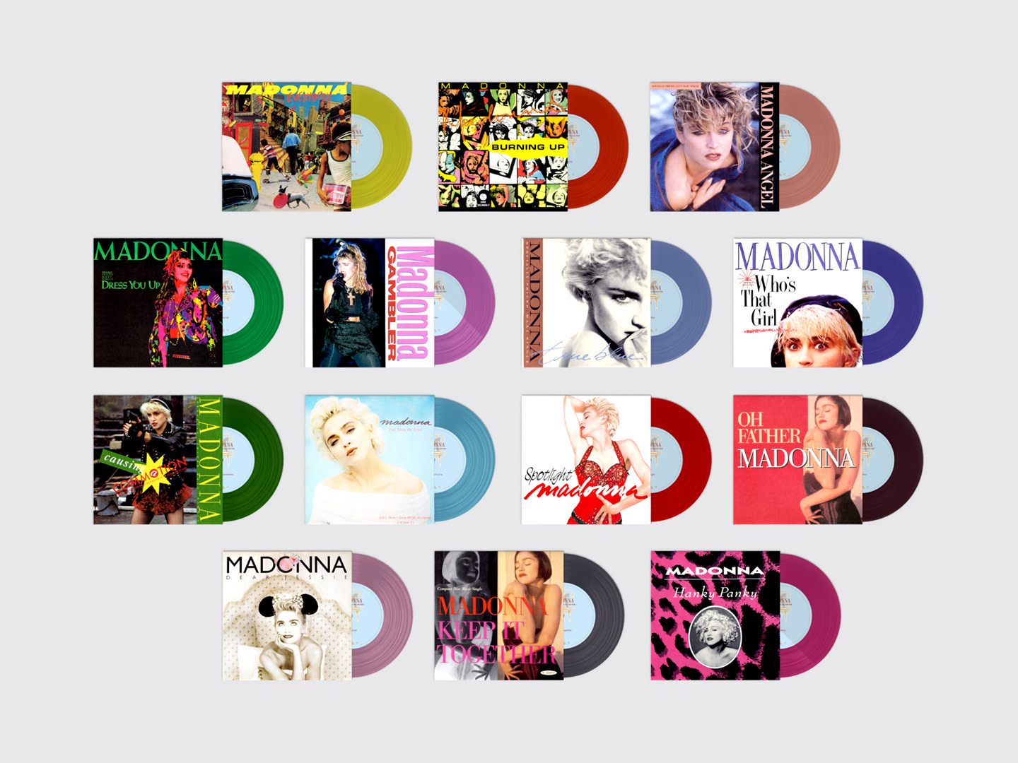 Madonna "The Immaculate Collection" box set design, bonus 14 7" coloured vinyl singles