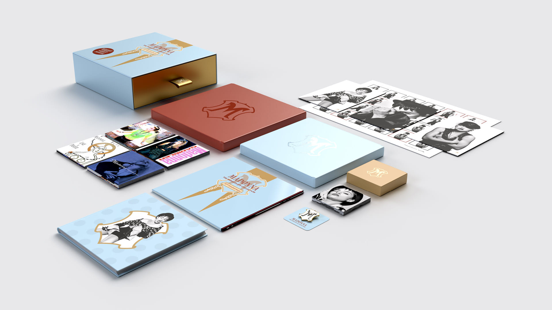 Madonna "The Immaculate Collection" box set design, spread with boxes closed