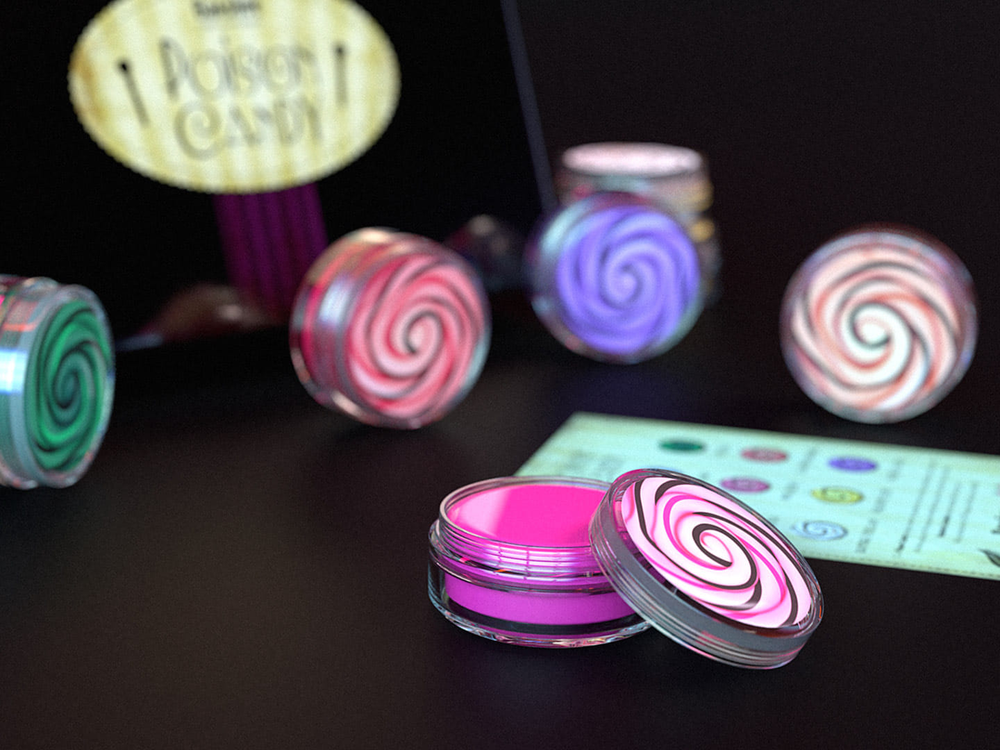 A render of the Poison Candy makeup collection in its packaging