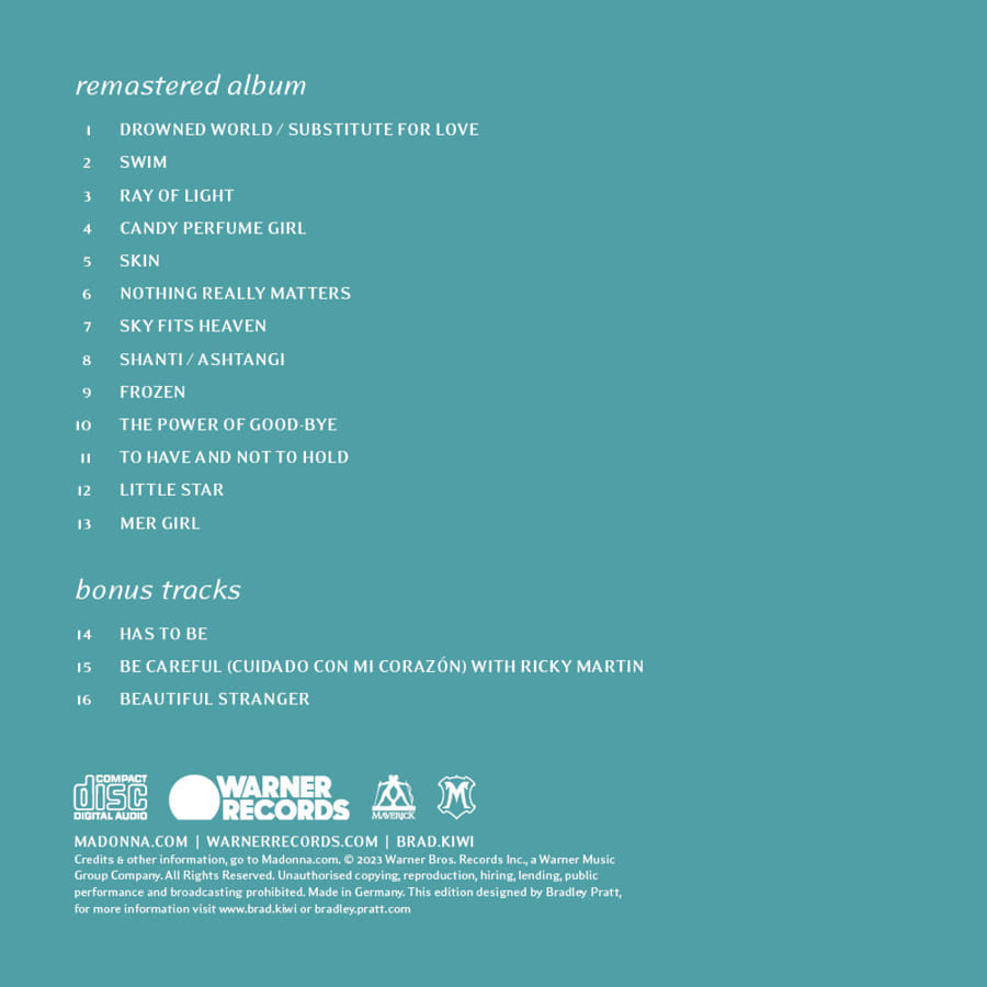 CD-3: Madonna's "Ray of Light" album remastered with three b-side bonus tracks