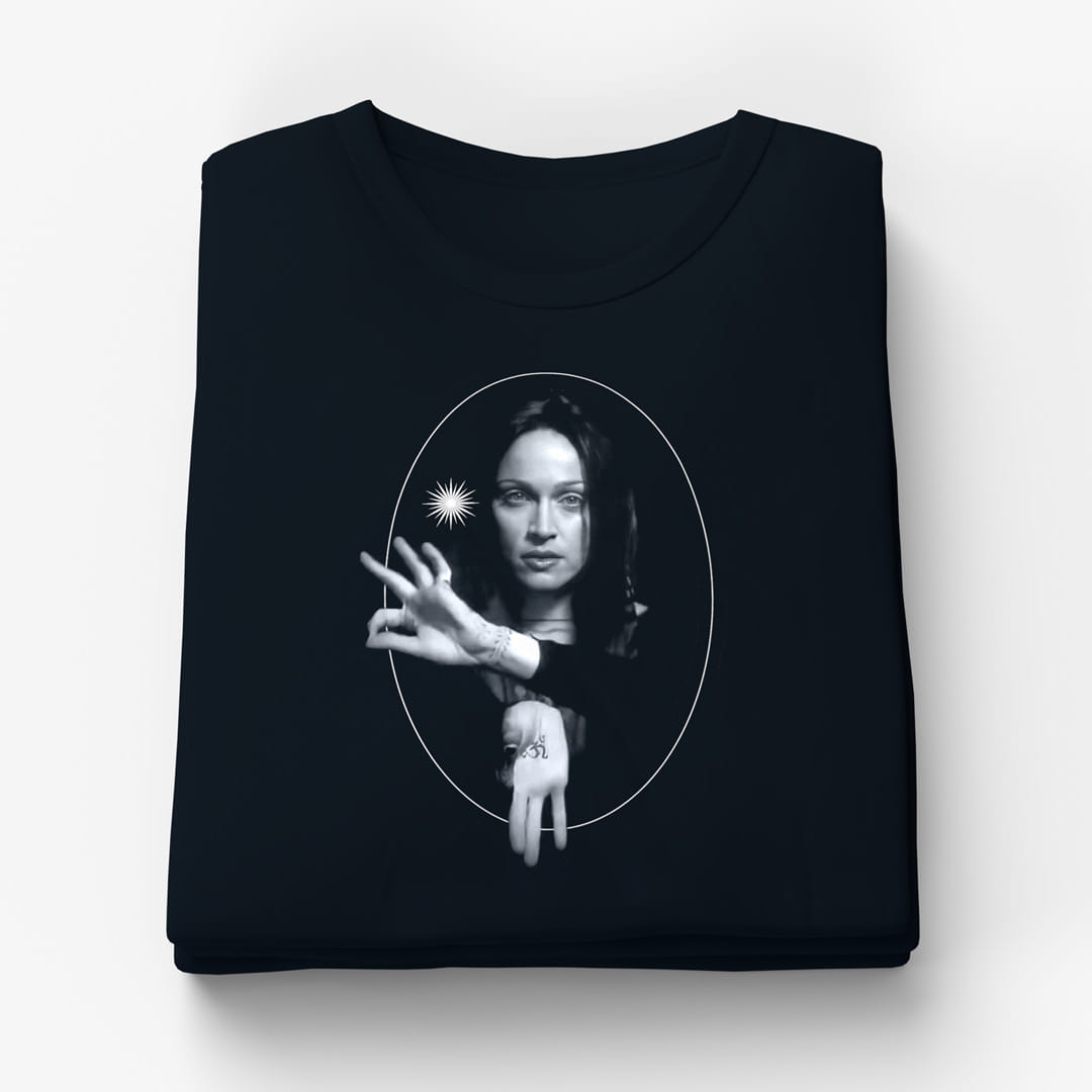 My design of a black hoodie with a design of Madonna in her "Frozen" music video